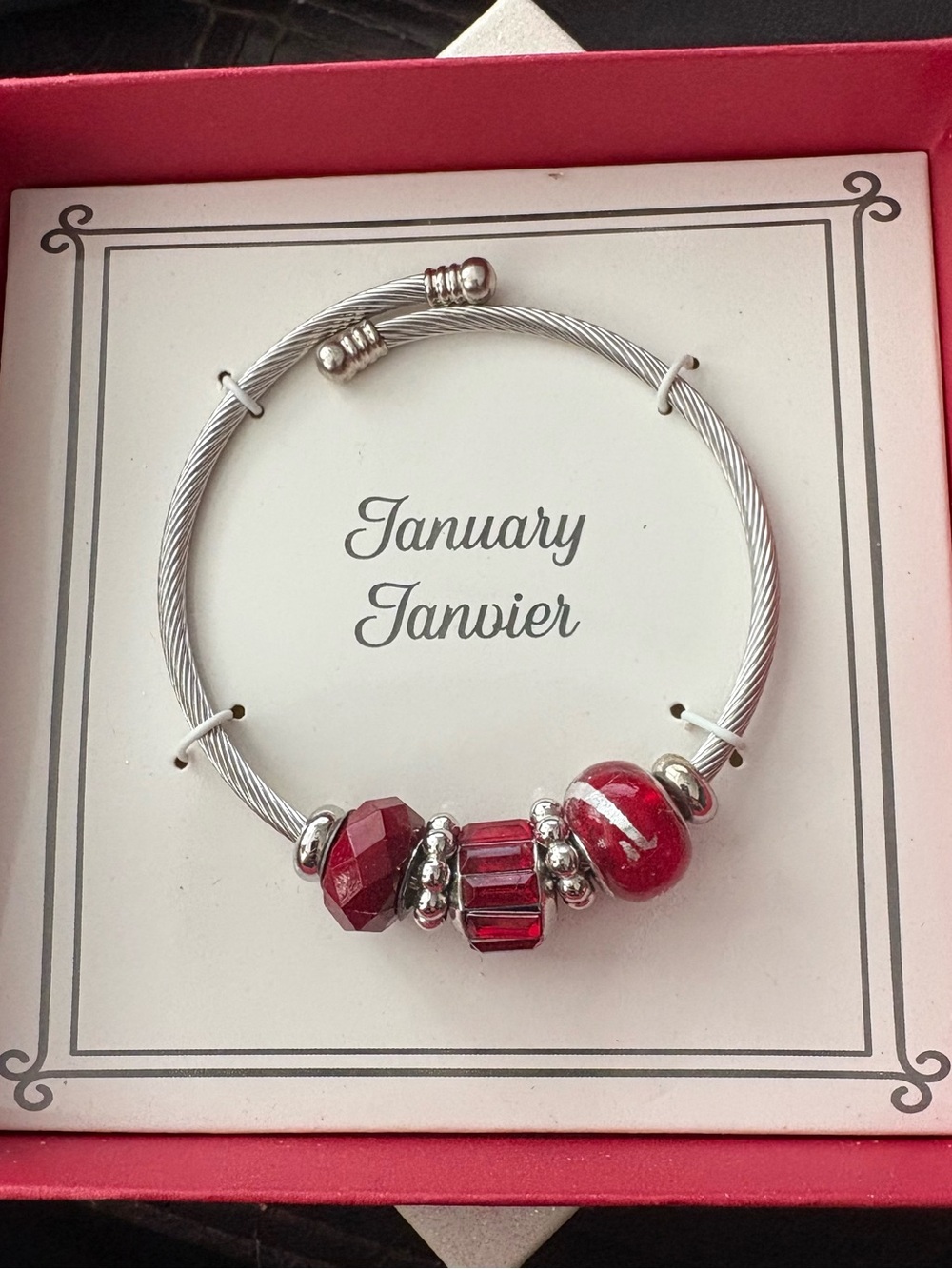 January Birthstone Red Charm Bracelet